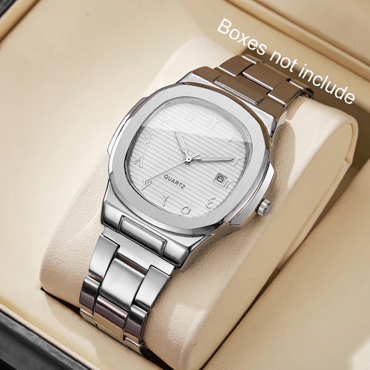 Orologi da uomo di lusso Moda Quadrante quadrato Cinturino in acciaio inossidabile Orologio al quarzo senza scatola