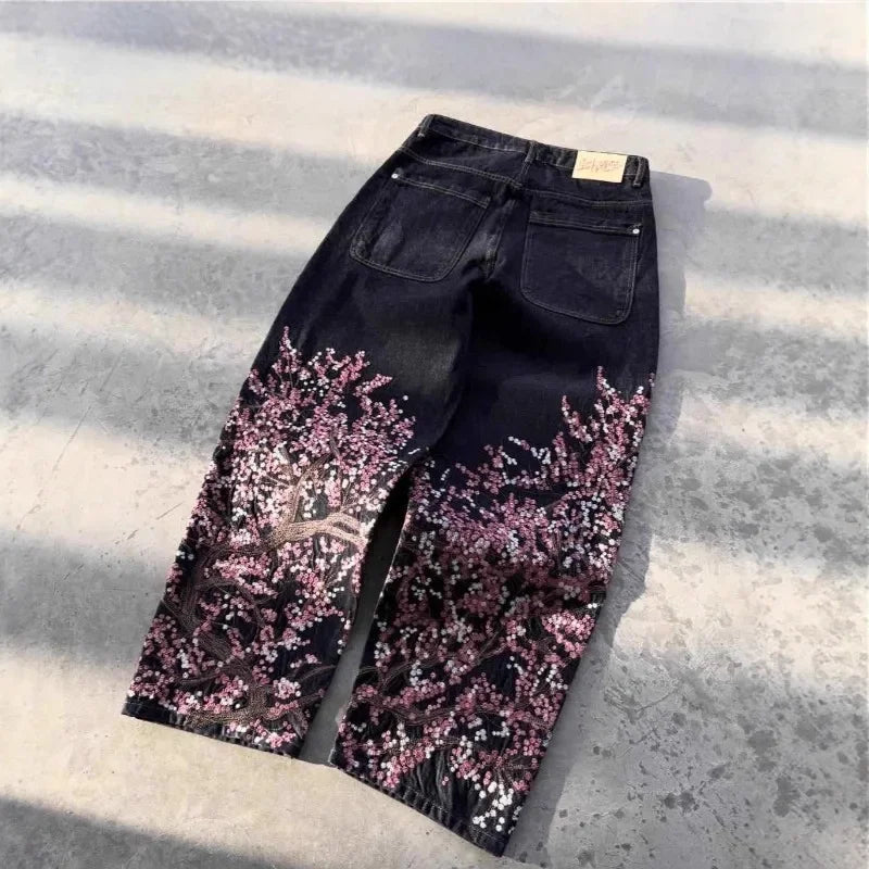 Jeans oversize Unisex a vita alta stampati Y2K Abbigliamento retrò americano Gothic Punk