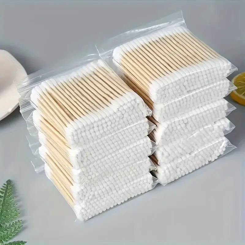 500 pezzi di tamponi di cotone a doppia estremità in bambù - delicati per orecchie e trucco, non profumati