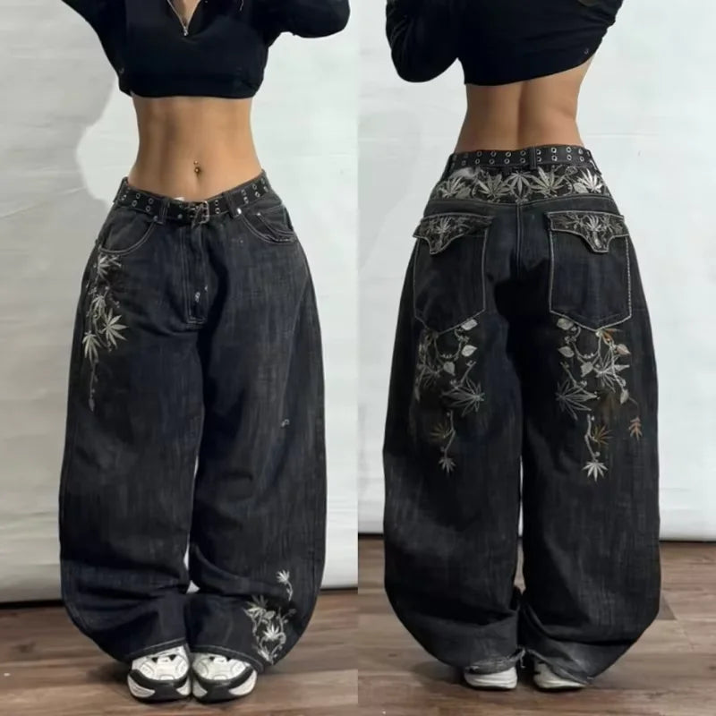Jeans oversize Unisex a vita alta stampati Y2K Abbigliamento retrò americano Gothic Punk