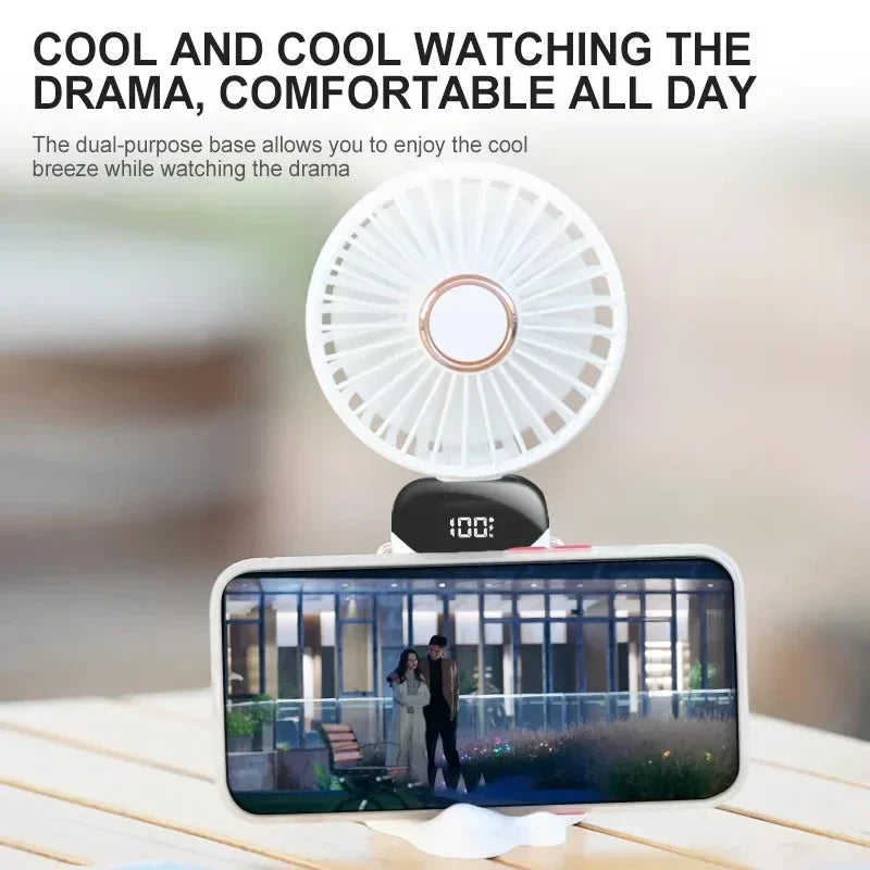 Mini ventilatore portatile ricaricabile USB a 5 velocità e schermo di visualizzazione 1800mAh