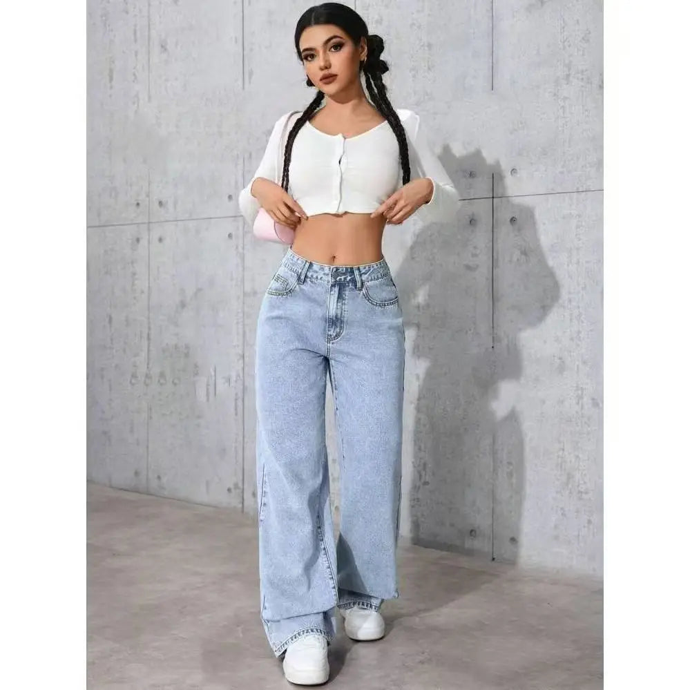 Jeans a gamba larga da donna a vita alta