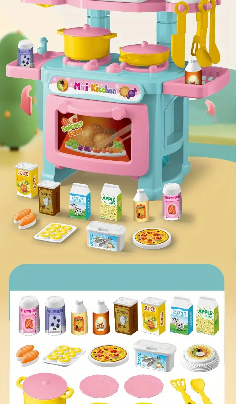 Mini tavolo da cucina Play Set compreso di stoviglie, mestoli, pentole e tanto altro