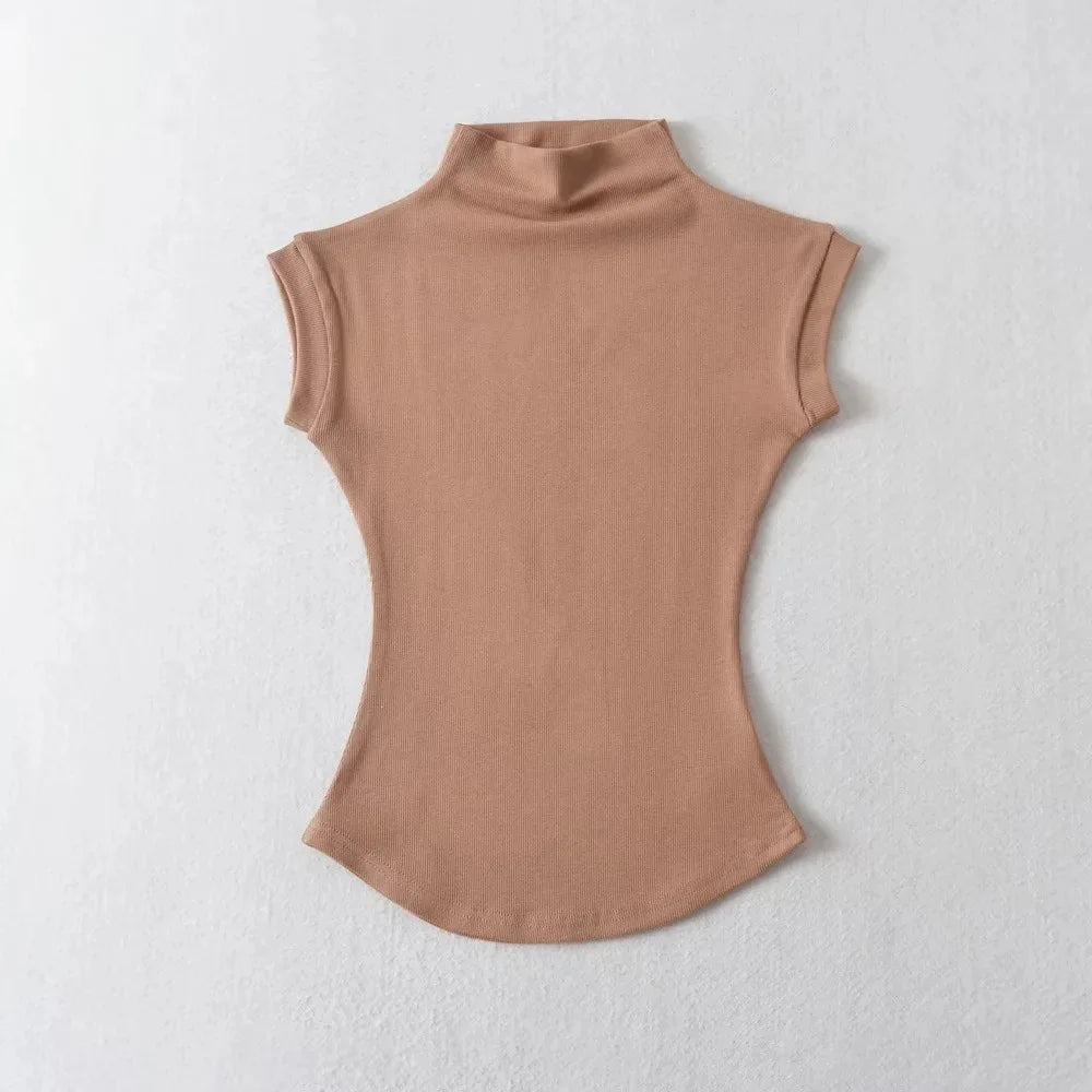 Sexy T-shirt Dolcevita Senza Maniche