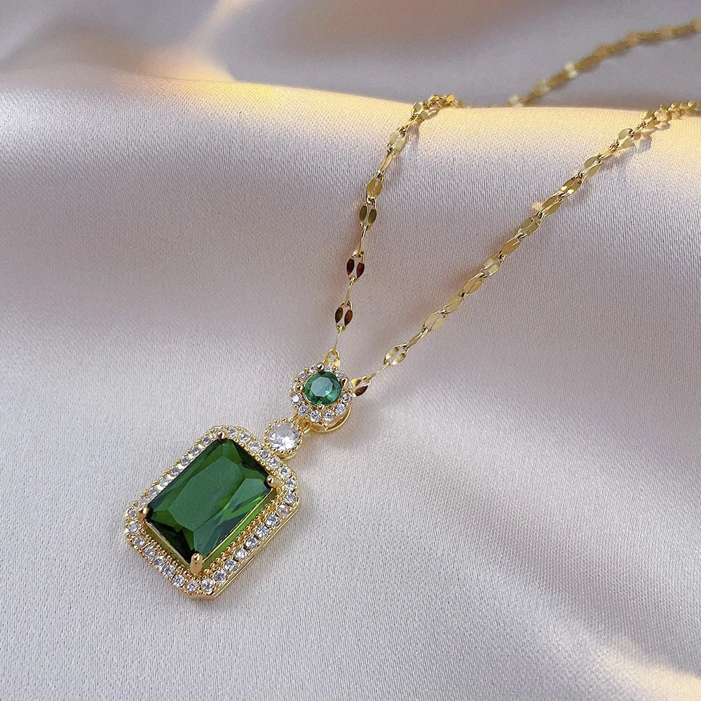 4PCS Set quadrato strass collana orecchini anello