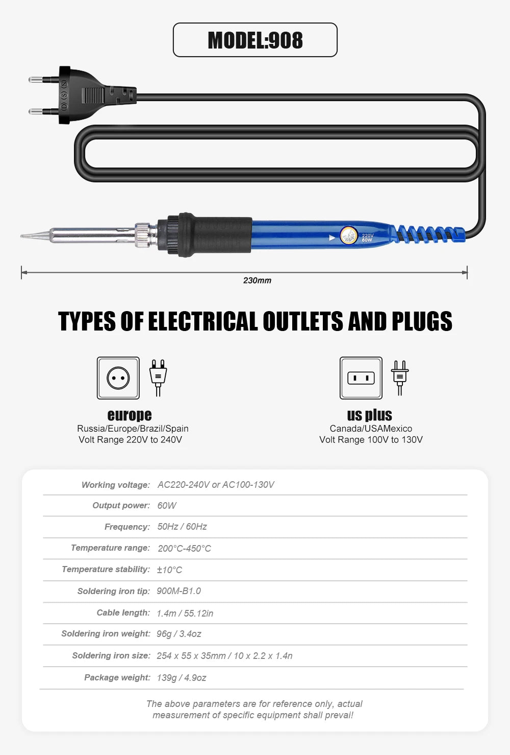 🇺🇸JCD 220V 60W Saldatore elettrico a temperatura regolabile di qualità Kit completo