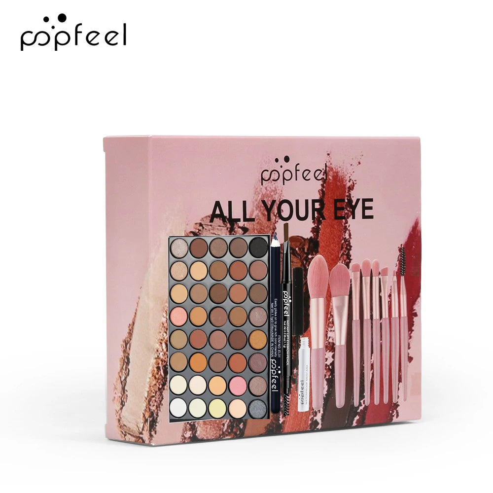 POPFEEL Set per il trucco 40 colori di ombretti, Matita per sopracciglia, Eyeliner Pen, Mascara e set di pennelli
