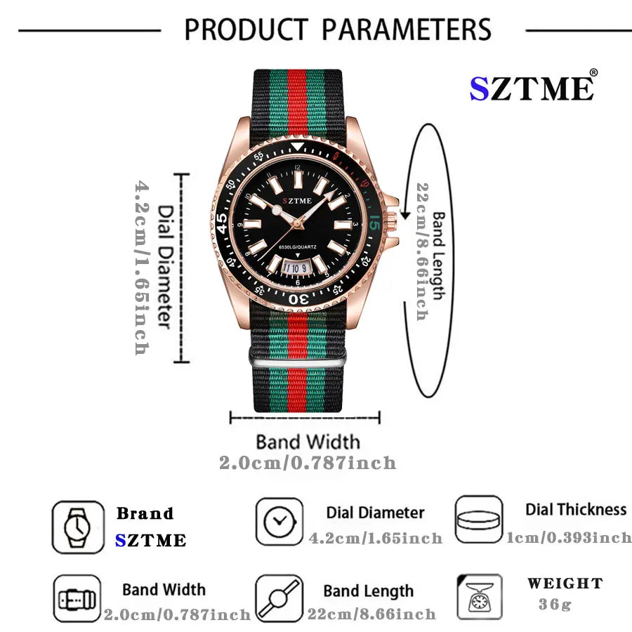 Orologio da uomo alla moda con cinturino in nylon, orologio al quarzo leggero
