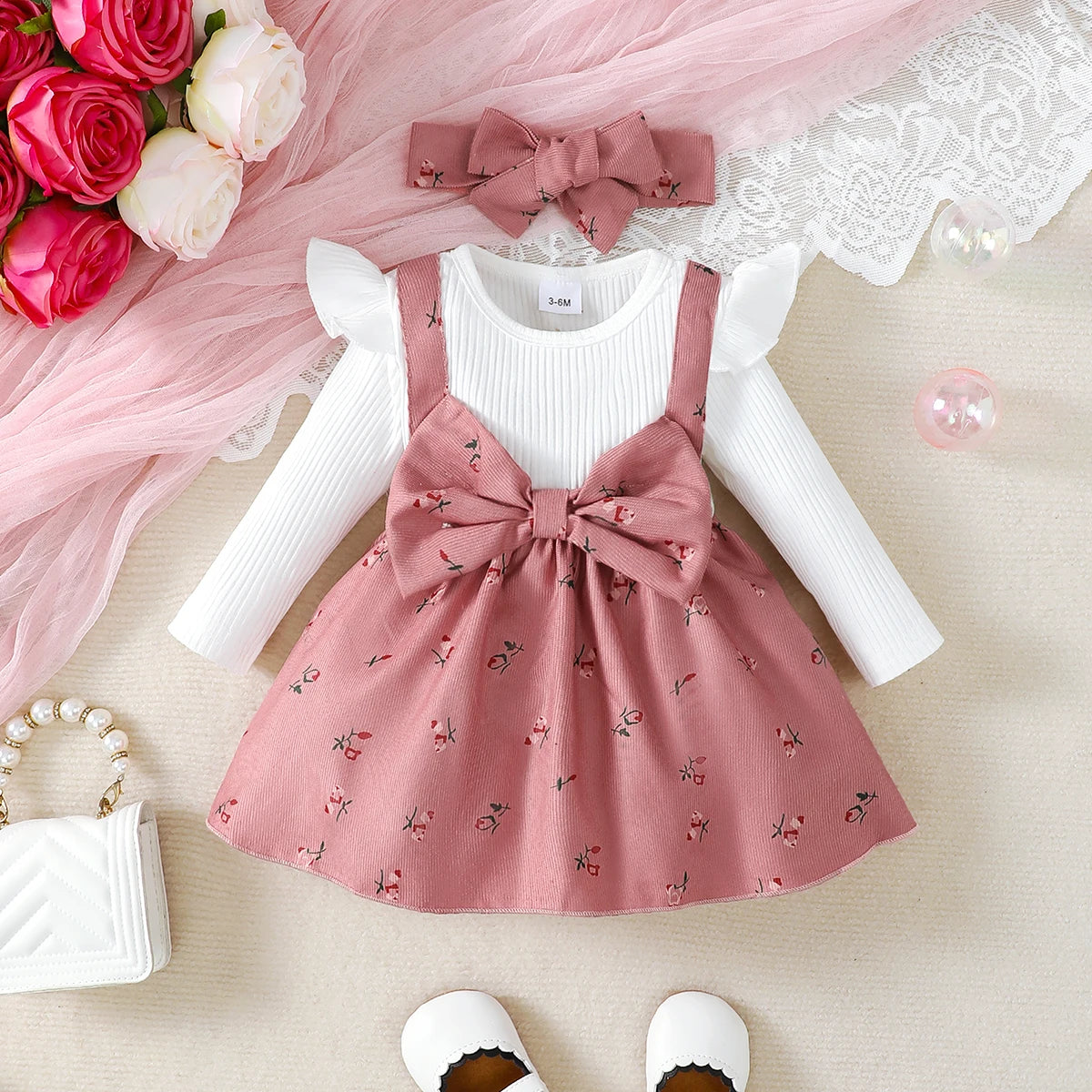 Set vestito per bambina per bambini Princess Dress +Fiocco  0-24 mesi
