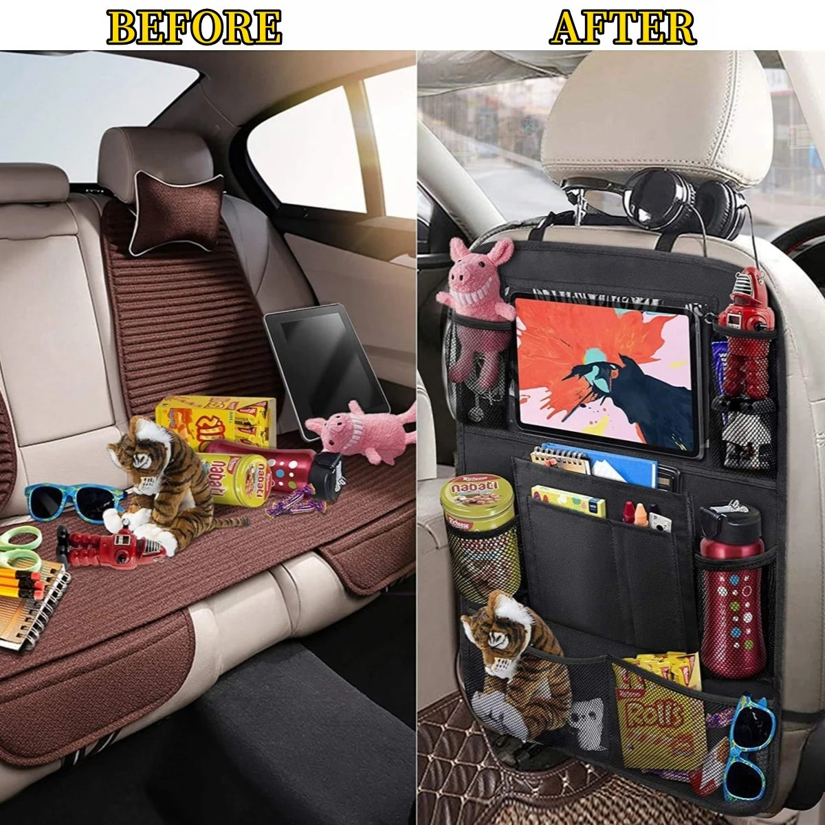 Organizzatore per schienale del seggiolino auto, 10 tasche portaoggetti