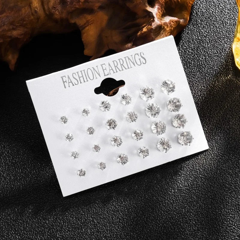 12 paia bianco lucido orecchini a bottone set per donna