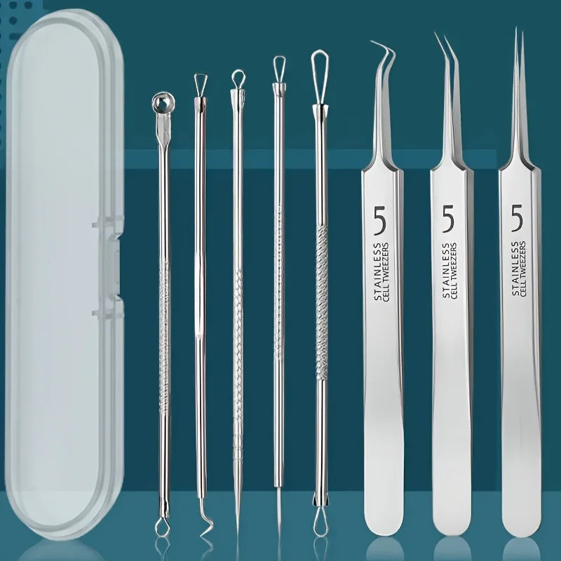 Kit di rimozione di punti neri da 8 pezzi - Strumenti per l’estrazione di imperfezioni e acne in acciaio inossidabile - Set professionale di popper per brufoli per tutta la pelle