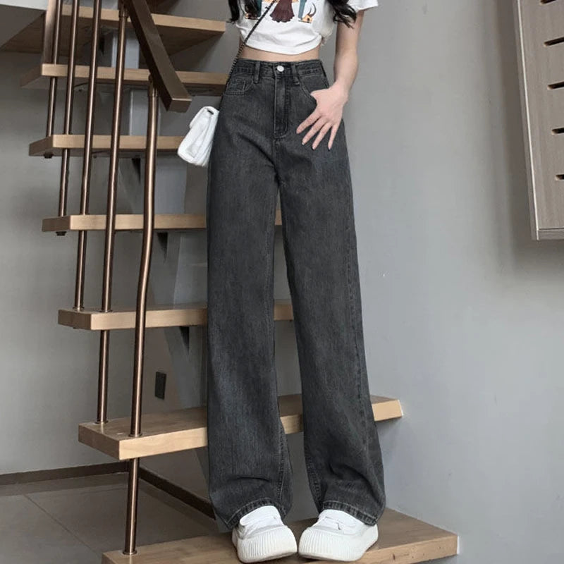 Jeans Donna Vintage Gamba Larga  Vita Alta