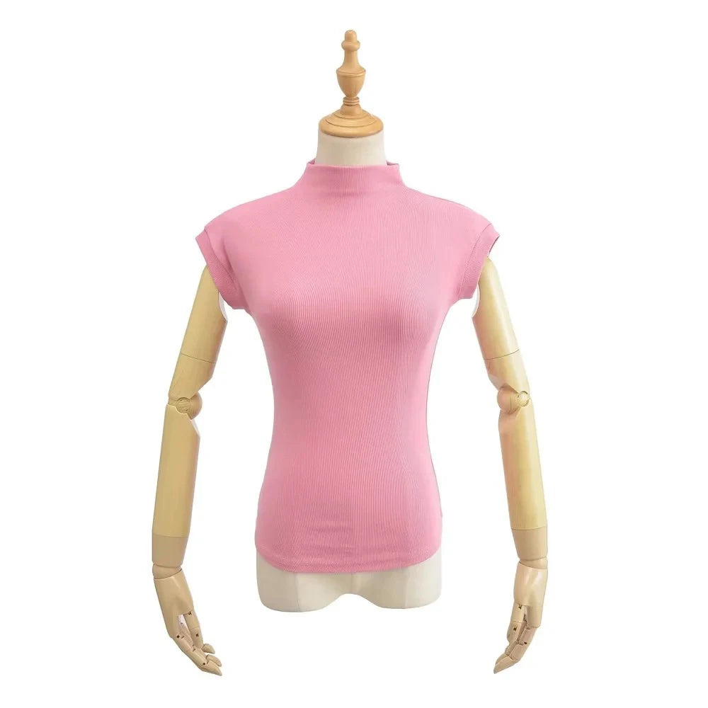 Sexy T-shirt Dolcevita Senza Maniche