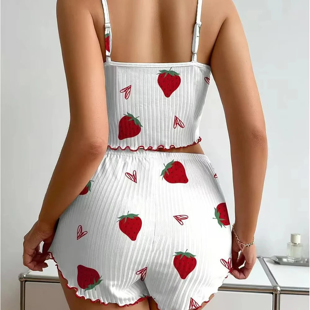 Pigiama da donna con stampa a fragola
