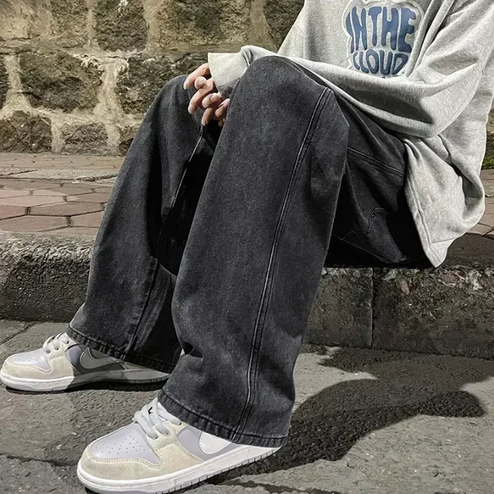 Jeans Larghi Uomo Stile Coreano Moda Sciolto Dritto Gamba Larga
