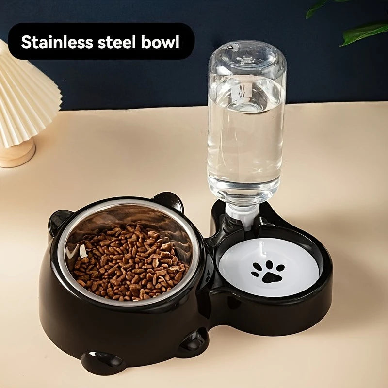 Mangiatoia automatica per animali domestici e distributore d’acqua, sistema di alimentazione integrato per cani e gatti, senza batteria o alimentazione necessaria, bocca inclinata