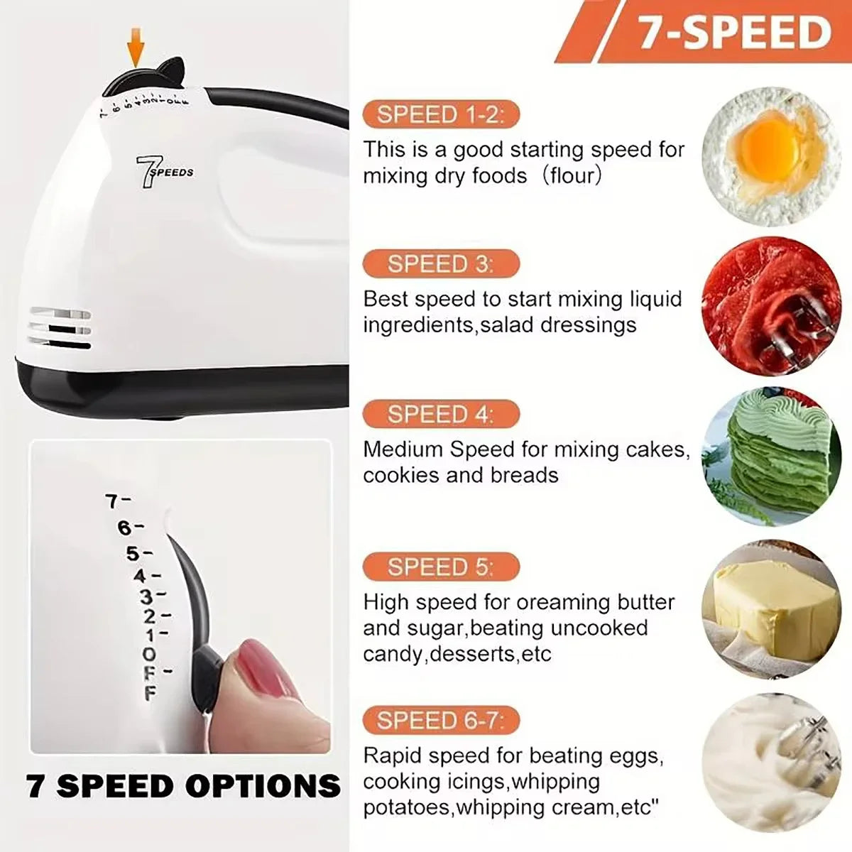 Frullatore elettrico portatile per uova Mini mixer automatico a 7 velocità con spina UE/USA Utensile da cucina domestico