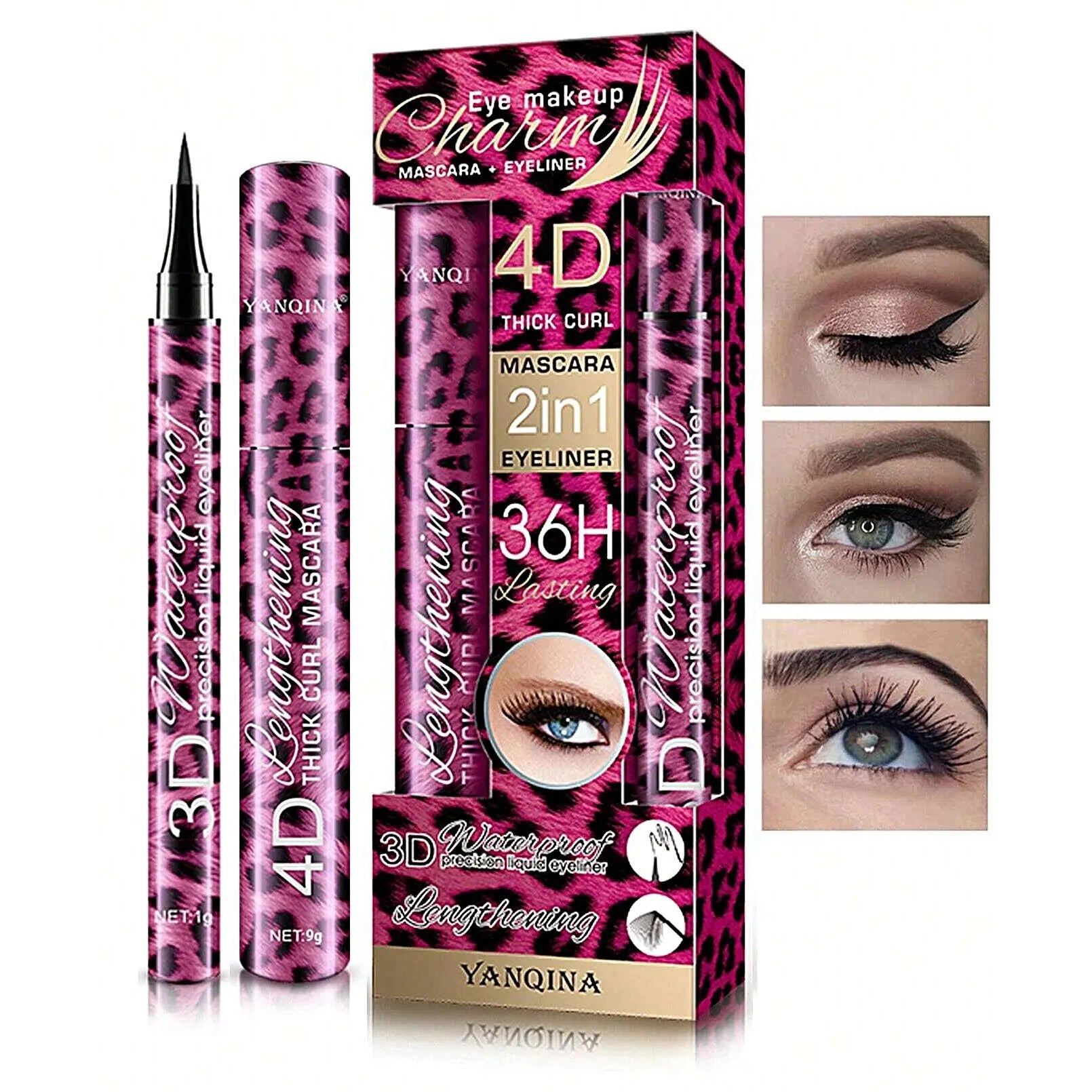 YANQINA Liquido Eyeliner Pencil 4D Impermeabile Mascara Set Cosmetici