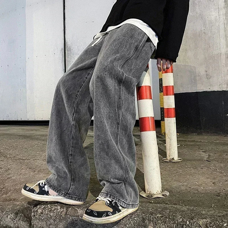 Jeans Uomo Stile Dritto Gamba Larga Pantaloni Uomo