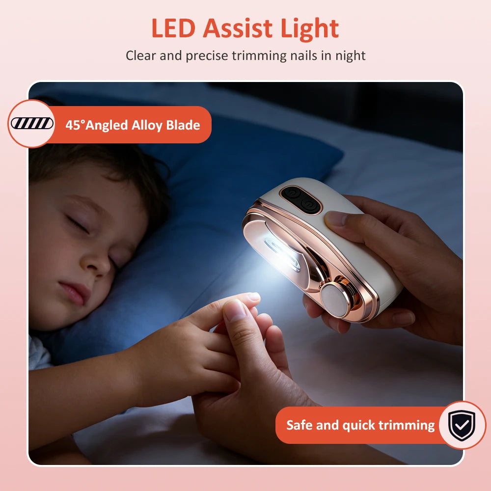 Tagliaunghie elettrico 2 in 1 Trimmer&Lucidatore 2 velocità Tagliaunghie di sicurezza con luce a LED Conservazione della polvere per unghie per neonati, Bambini, Adulti