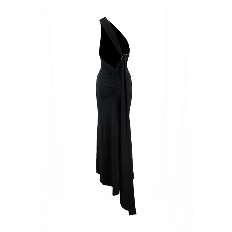 Abito da donna monospalla senza maniche da donna Sciarpa regolabile Loop increspato Backless