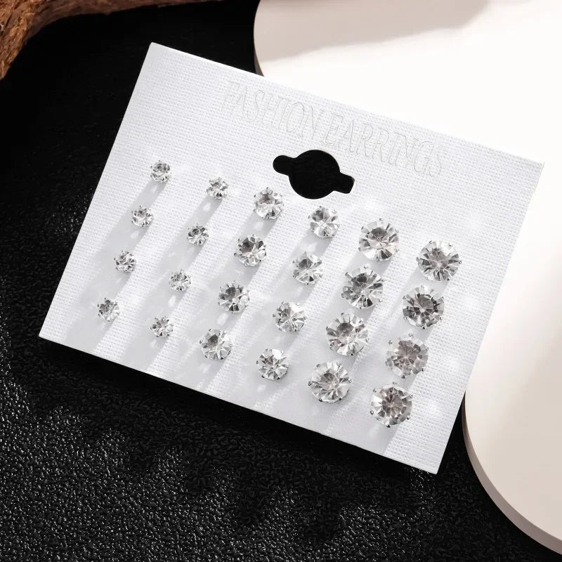 12 paia bianco lucido orecchini a bottone set per donna