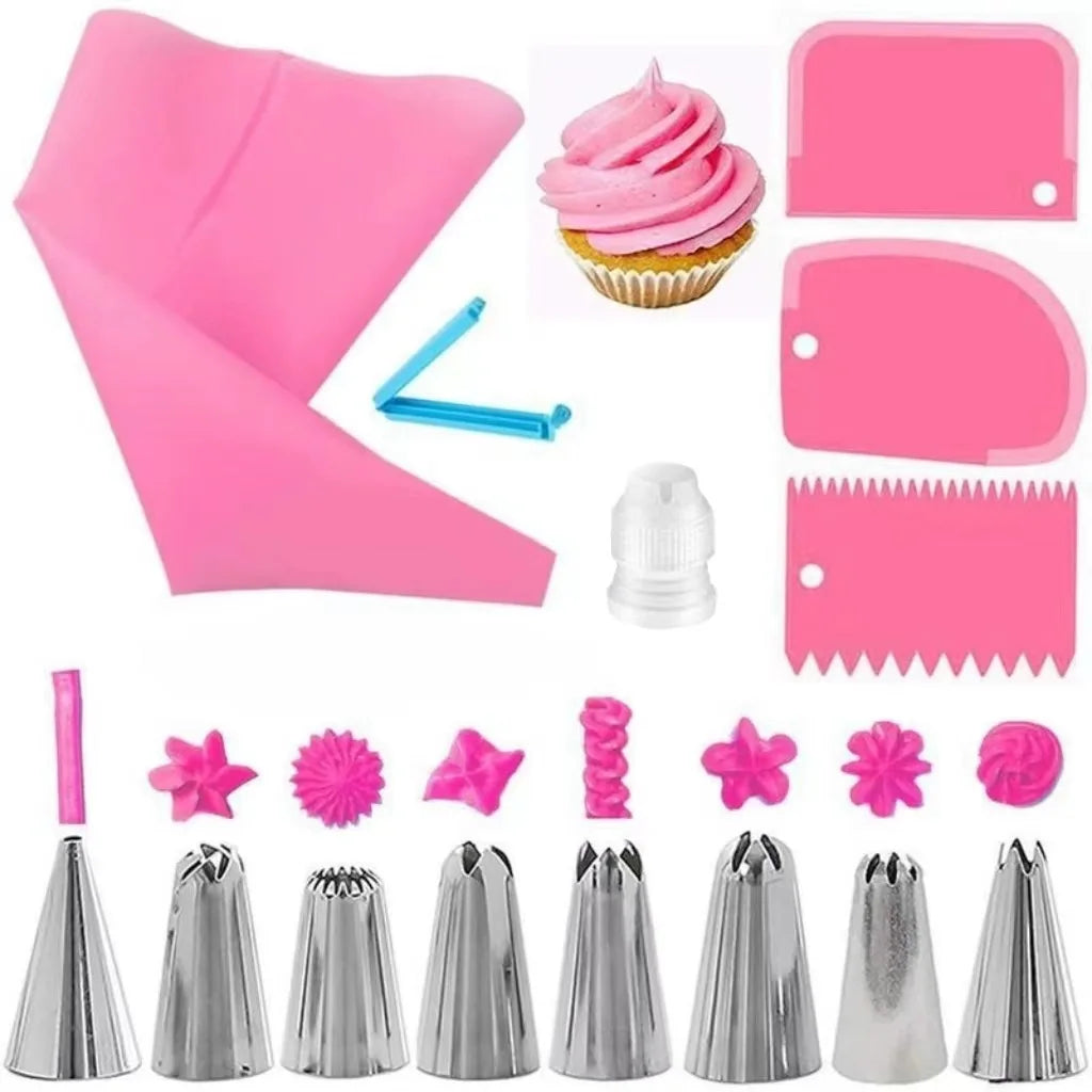 Sacchetti per tubazioni in silicone e punte Set Torta fai da te Kit di decorazione con ugello in acciaio inossidabile per pasticceria