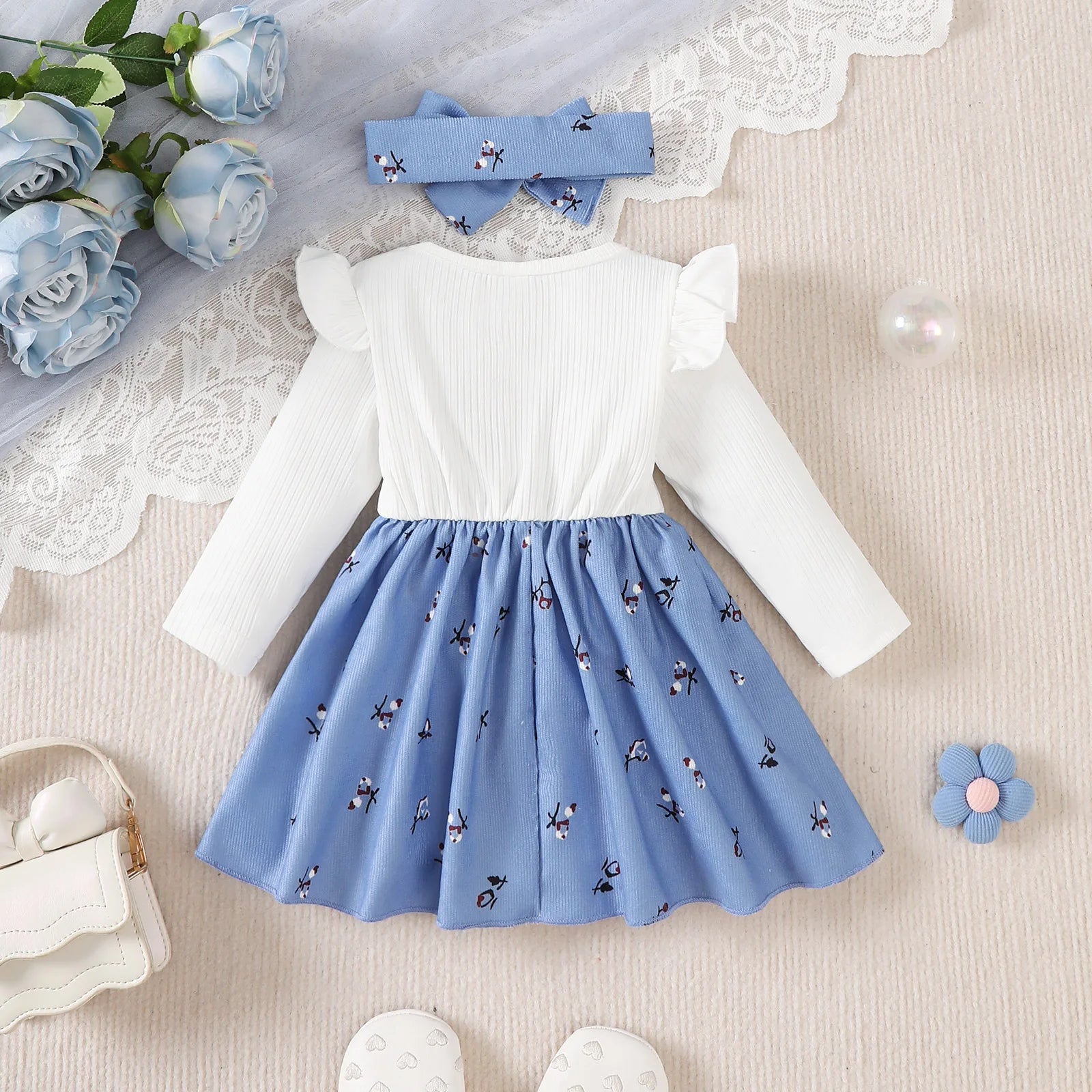 Set vestito per bambina per bambini Princess Dress +Fiocco  0-24 mesi
