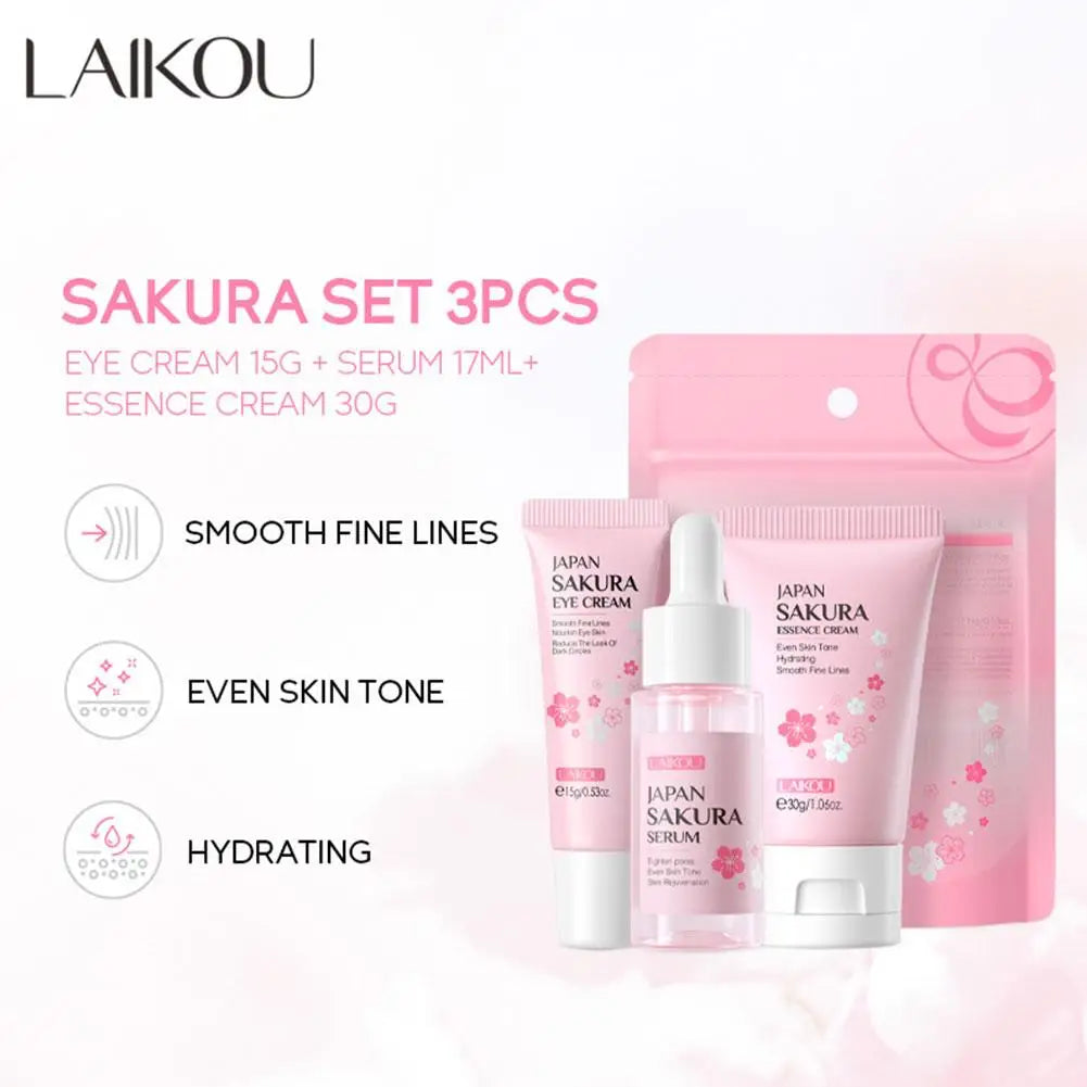 Set 3/5 Sakura Skin Care Crema Viso, Siero Toner, Detergente Viso, Protezione Solare, Crema Occhi, Confezione Regalo