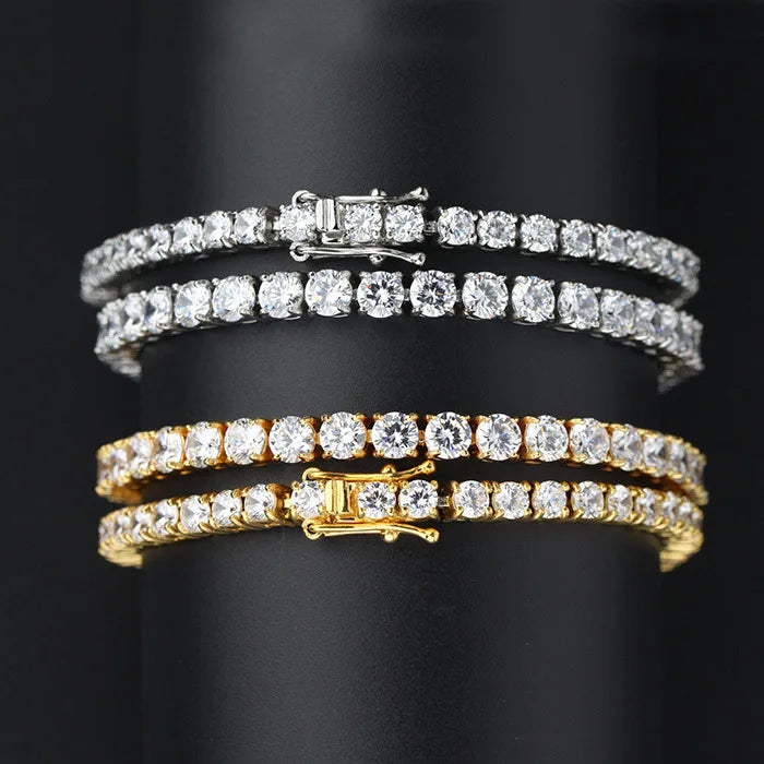 Real 100% Silver 925 2-3mm Tennis Braccialetto Unisex in due modelli Con Moissanite o in Zirconi