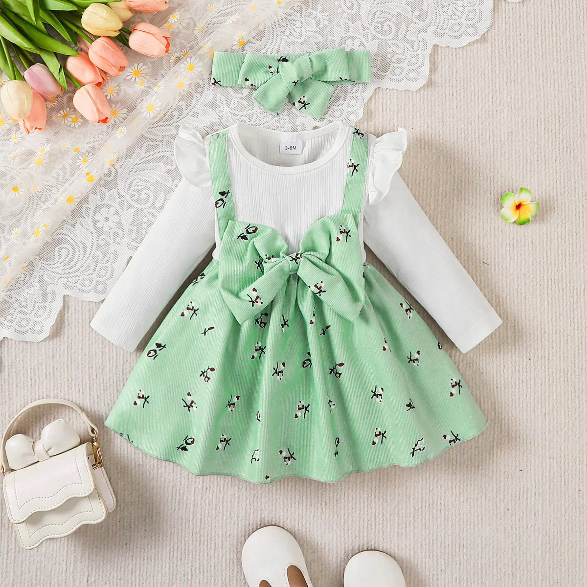 Set vestito per bambina per bambini Princess Dress +Fiocco  0-24 mesi