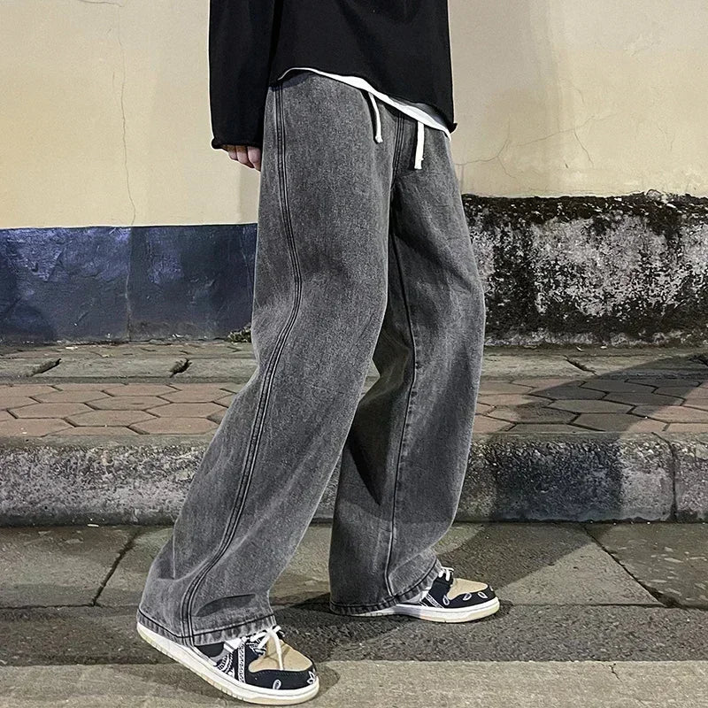 Jeans Uomo Stile Dritto Gamba Larga Pantaloni Uomo