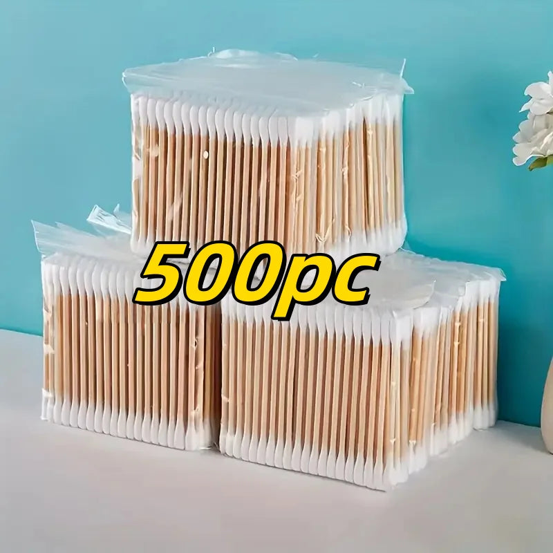 500 pezzi di tamponi di cotone a doppia estremità in bambù - delicati per orecchie e trucco, non profumati