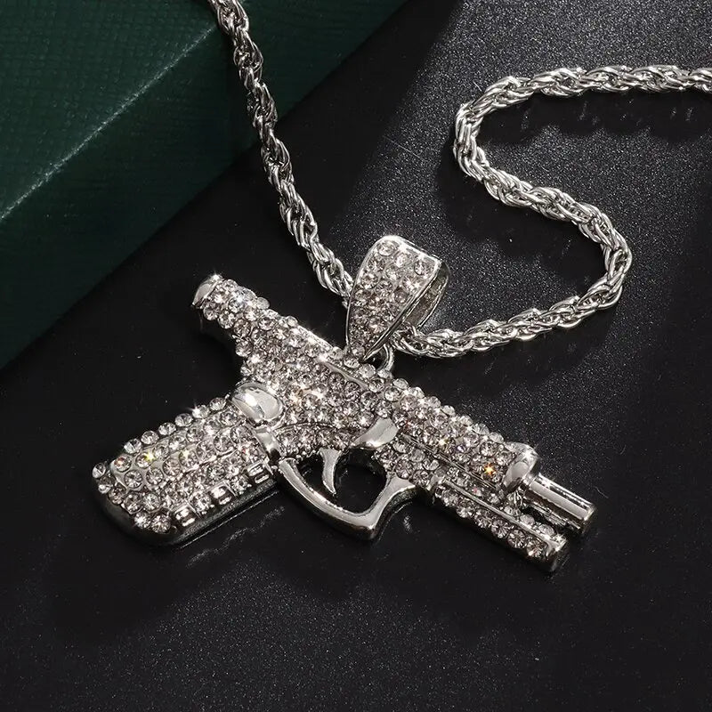 Collana Pistola in acciaio inox con Swarovski