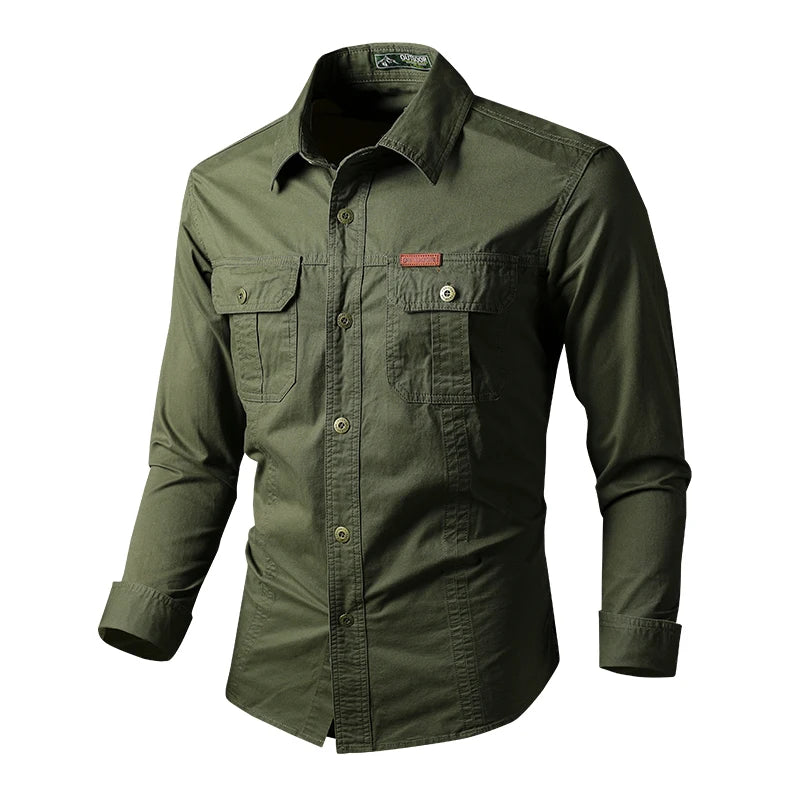 Camicie militari Uomo Cotone Casual Slim Fit Top
