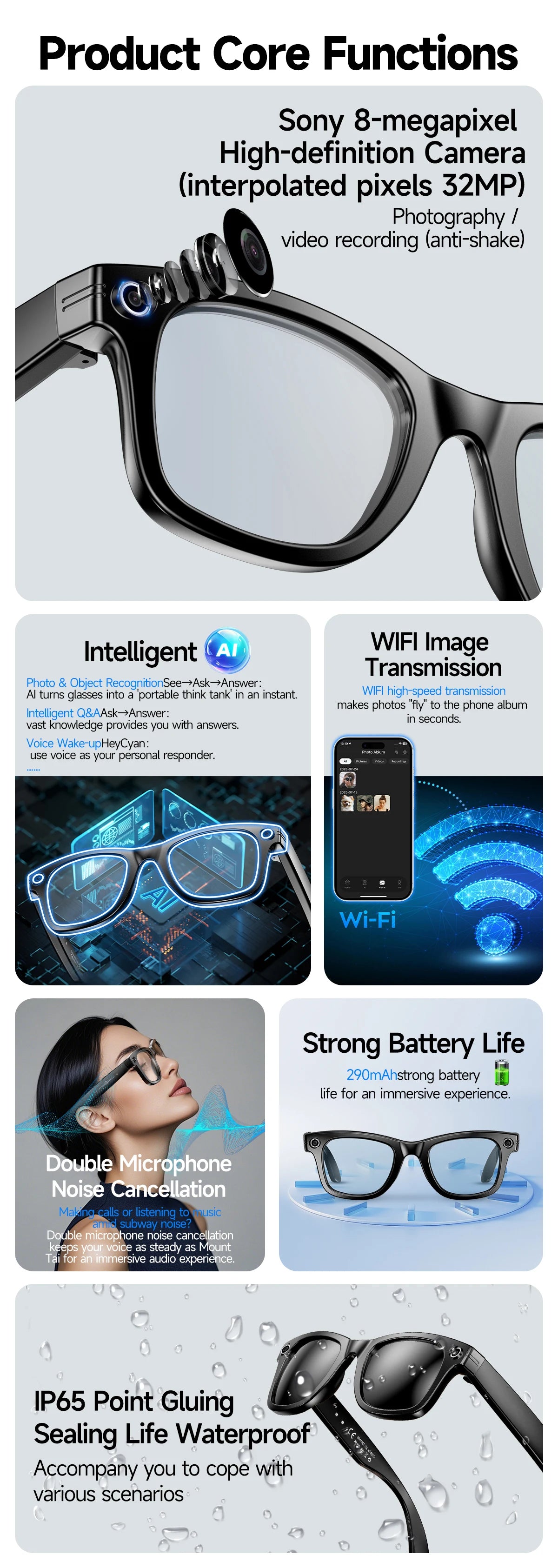 Nuova fotocamera da 800 W Occhiali AI Occhiali di traduzione intelligente che cambiano colore Foto Registrazione video Chiamata impermeabile Occhiali da sole intelligenti
