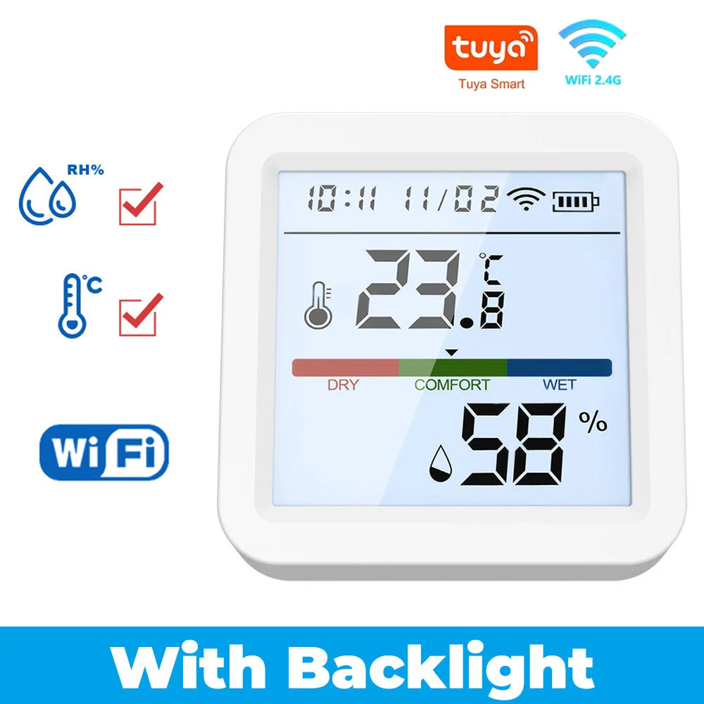 Tuya Smart WiFi Bluetooth Temperatura Umidità Sensore Wireless Home Retroilluminazione Termometro Igrometro APP Rilevatore di controllo remoto