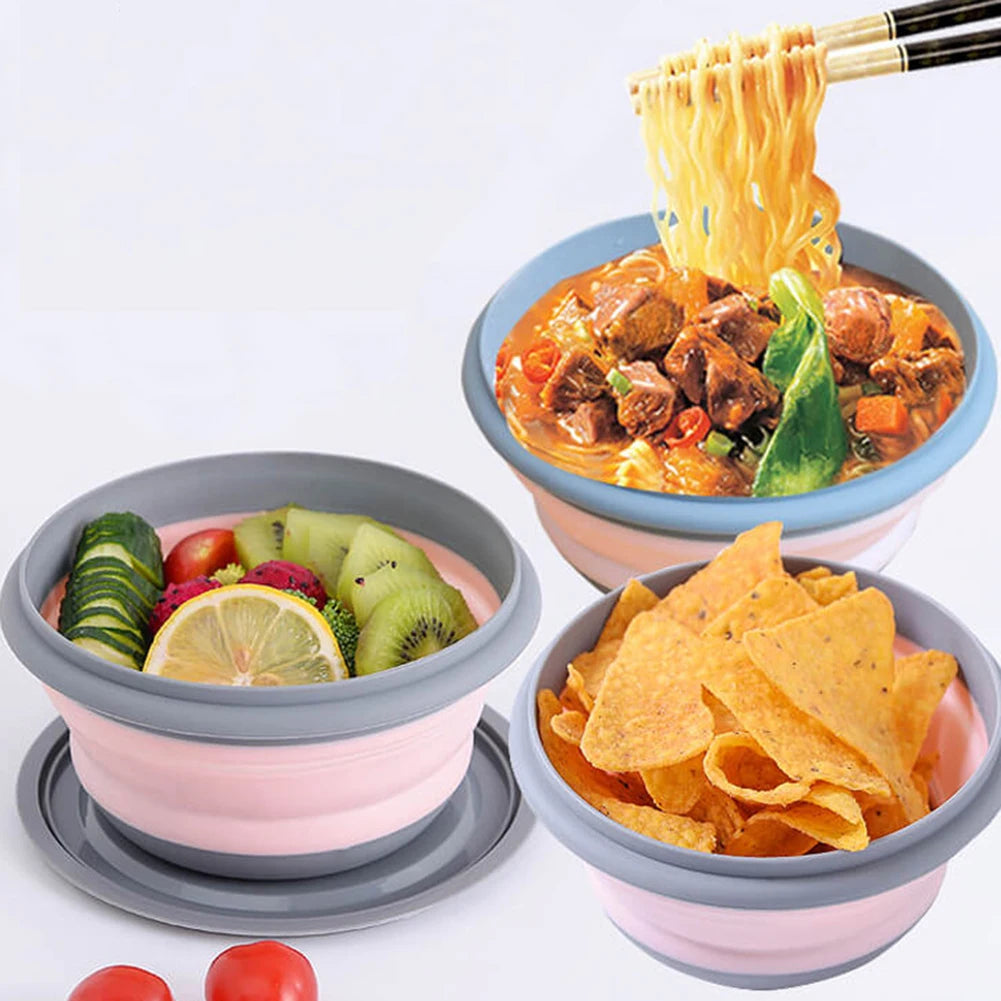 Set di ciotole pieghevoli portatili per il pranzo in silicone 3 pezzi  con coperchio