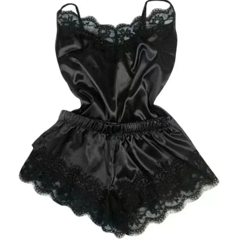 Pigiama di seta in pizzo Set Sexy Top