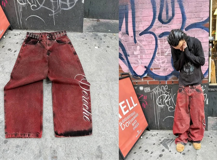 Jeans oversize Unisex a vita alta stampati Y2K Abbigliamento retrò americano Gothic Punk
