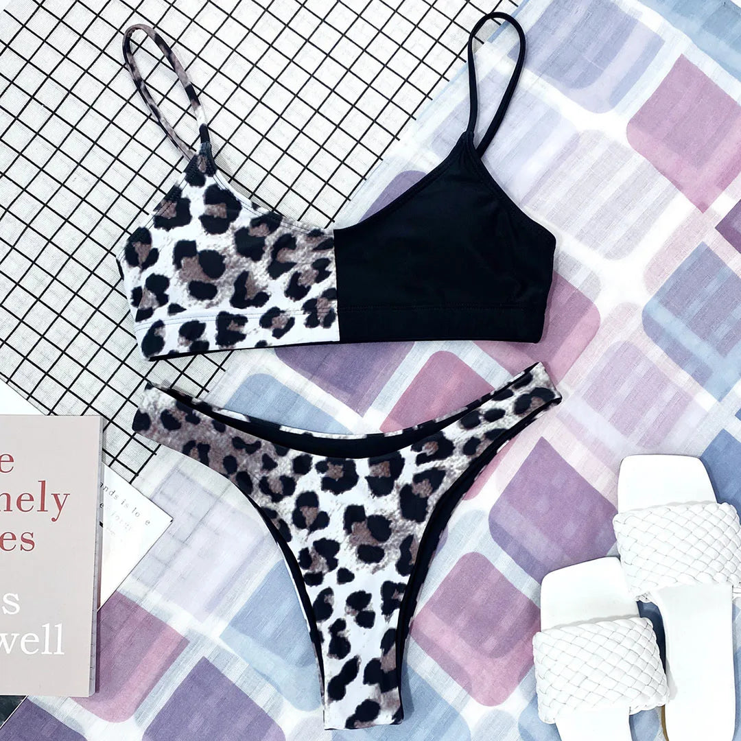 Set Costume leopardato da bagno brasiliana Donna