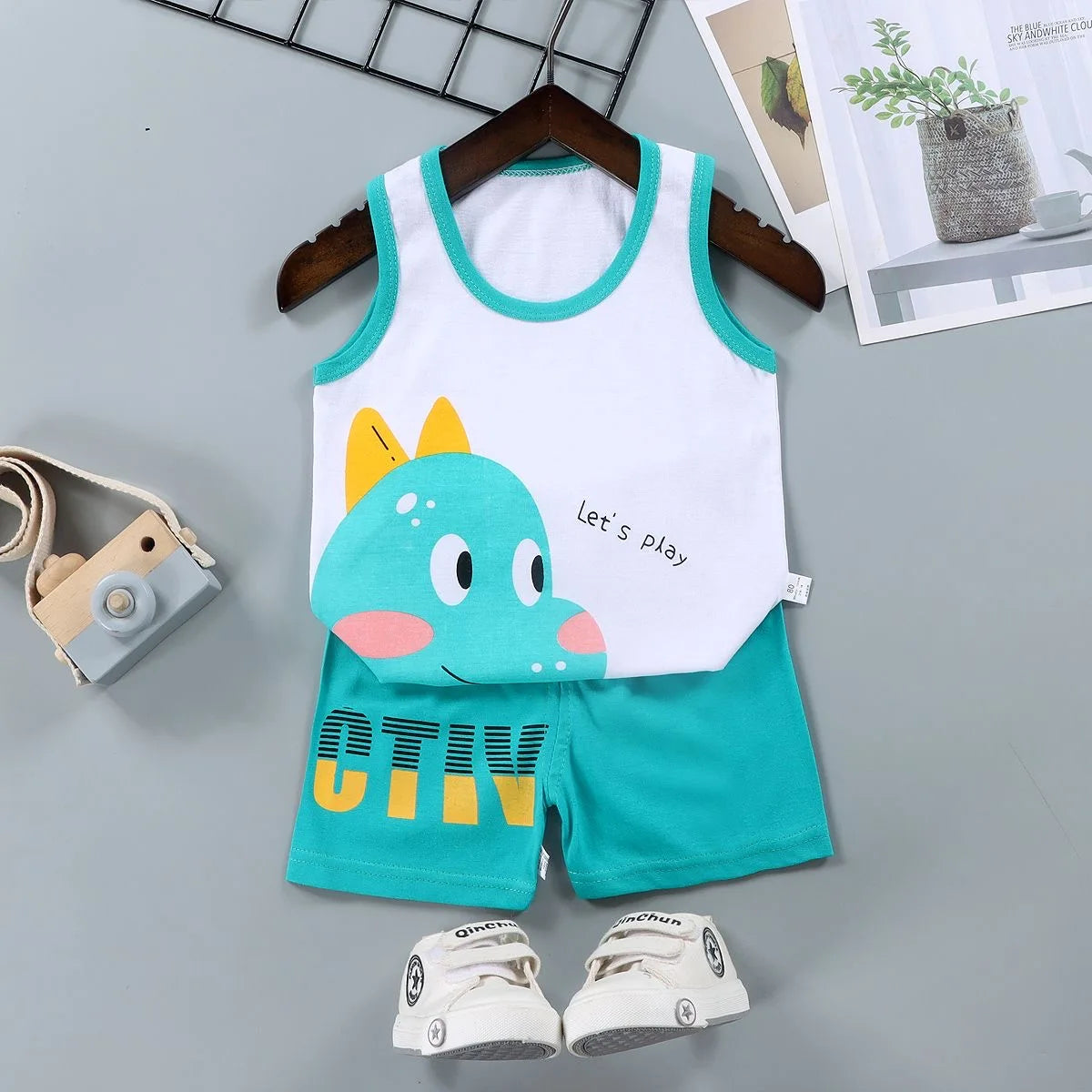 Set 2PCS per bambini Gilet per bambini  Set Estate T-shirt in cotone e  Pantaloncini