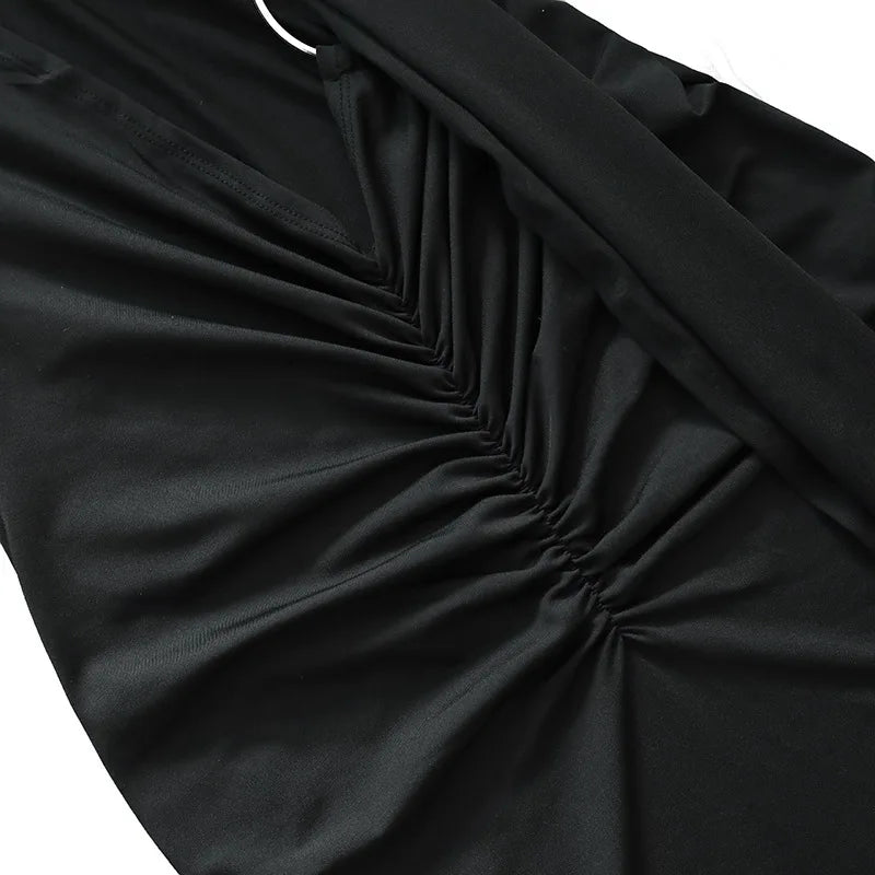 Abito da donna monospalla senza maniche da donna Sciarpa regolabile Loop increspato Backless