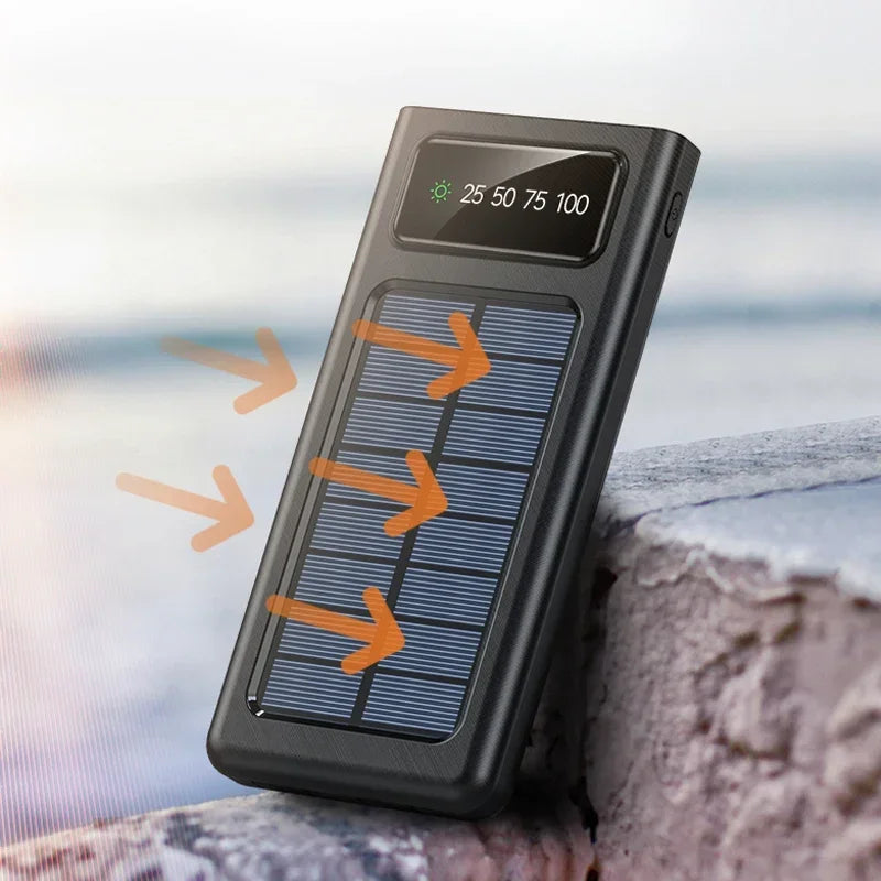 200000mAh Powerbank di con carica di energia solare  Ricarica super veloce e Display digitale 4 cavi Batteria esterna