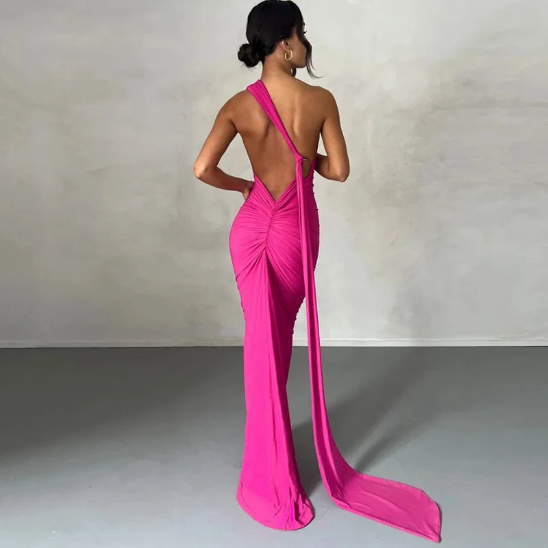 Abito da donna monospalla senza maniche da donna Sciarpa regolabile Loop increspato Backless