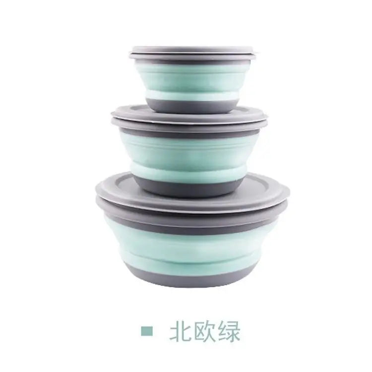 Set di ciotole pieghevoli portatili per il pranzo in silicone 3 pezzi  con coperchio