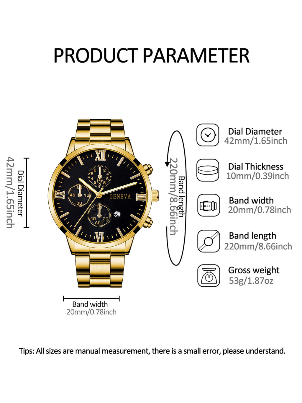 Orologio in lega d’oro romano set completo da uomo