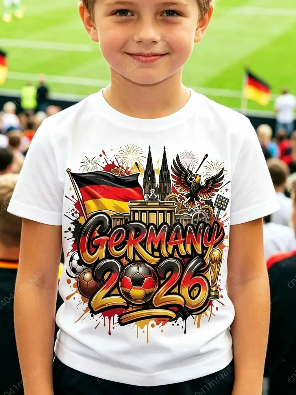 Germania Fans 2026 T-shirt Bandiera tedesca Stampa Maglia da calcio Casual Traspirante Manica corta Unisex Cotone