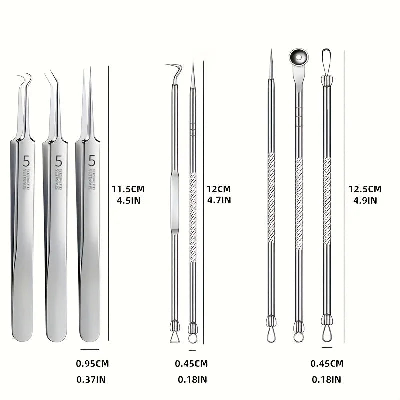 Kit di rimozione di punti neri da 8 pezzi - Strumenti per l’estrazione di imperfezioni e acne in acciaio inossidabile - Set professionale di popper per brufoli per tutta la pelle